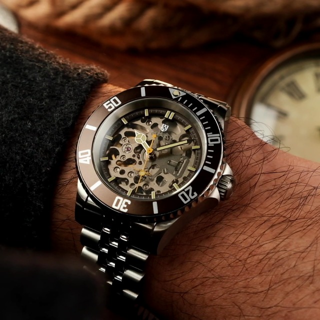 Amazon.com: DUXOT Men's 40mm Atlantica Skeleton Automatic Burnt